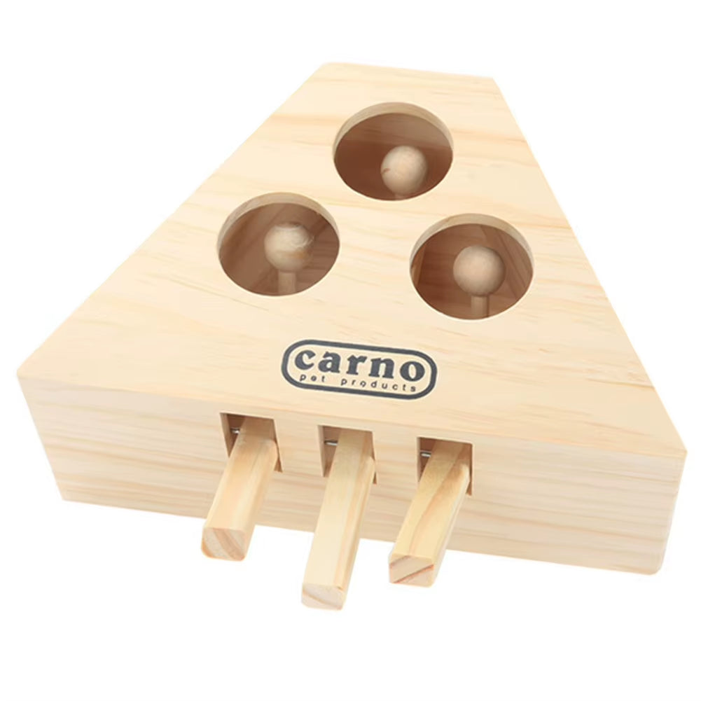 Cat Hunt Toy Chase Mouse Solid Wooden Interactive Maze Pet Hit Hamster with 3/5-Holed Mouse Hole Catch Bite Catnip Funny Toy