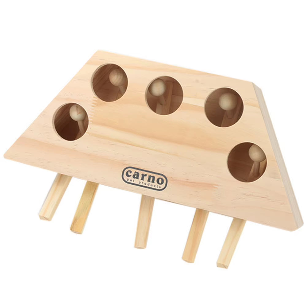 Cat Hunt Toy Chase Mouse Solid Wooden Interactive Maze Pet Hit Hamster with 3/5-Holed Mouse Hole Catch Bite Catnip Funny Toy