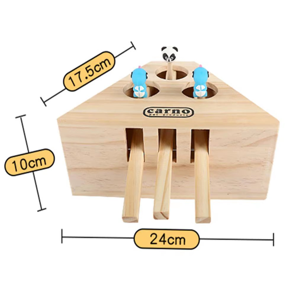 Cat Hunt Toy Chase Mouse Solid Wooden Interactive Maze Pet Hit Hamster with 3/5-Holed Mouse Hole Catch Bite Catnip Funny Toy